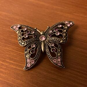 Vintage Butterfly Brooch with Pink Accents